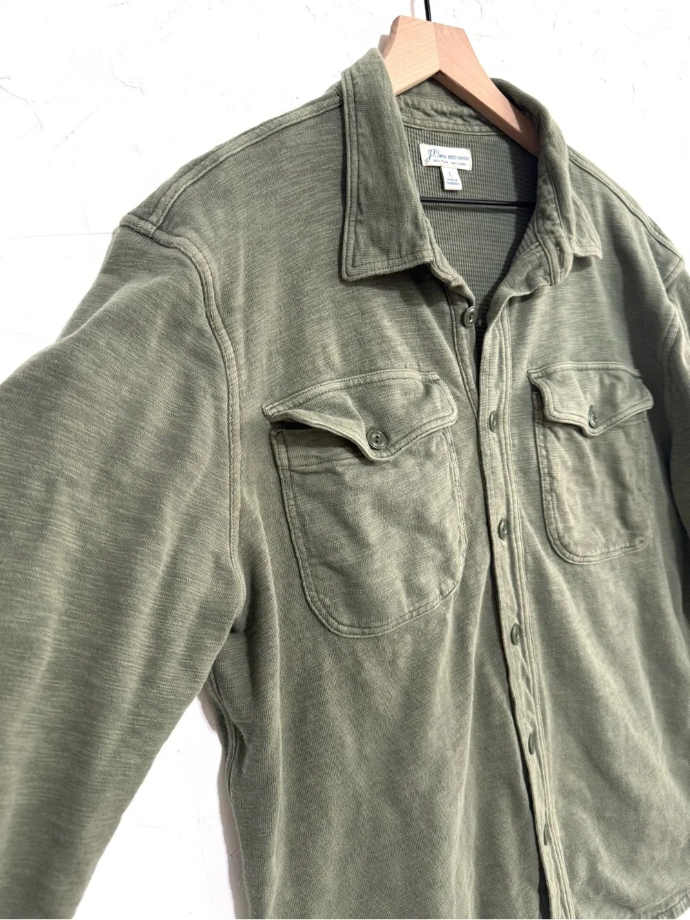 J. Crew Knit Goods Olive Green Cotton Waffle Shirt Jacket L